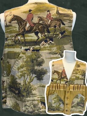 VINTAGE English fox hunt equestrian horse hunting vest canvas cotton sportsman